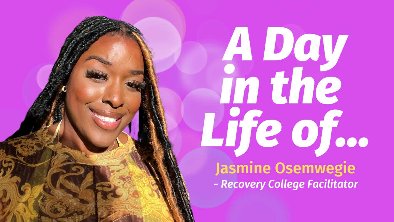 Image shows purple background with pink bubbles. In the foreground is a picture of Jas smiling. To the right is bold white text and smaller yellow text below.